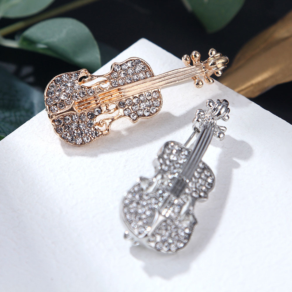 Fashion Guitar Alloy Plating Rhinestones Unisex Brooches display picture 2