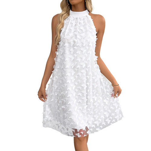 New Fresh Butterfly Shoulder French Dress Double Layer Loose Shoulder Elegant Sleeveless Women's Dress
