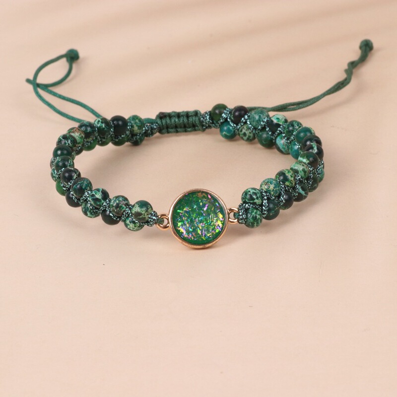 Double woven bracelet green stone bead bracelet yoga friendship bracelet Double woven bracelet green stone bead bracelet yoga friendship bracelet