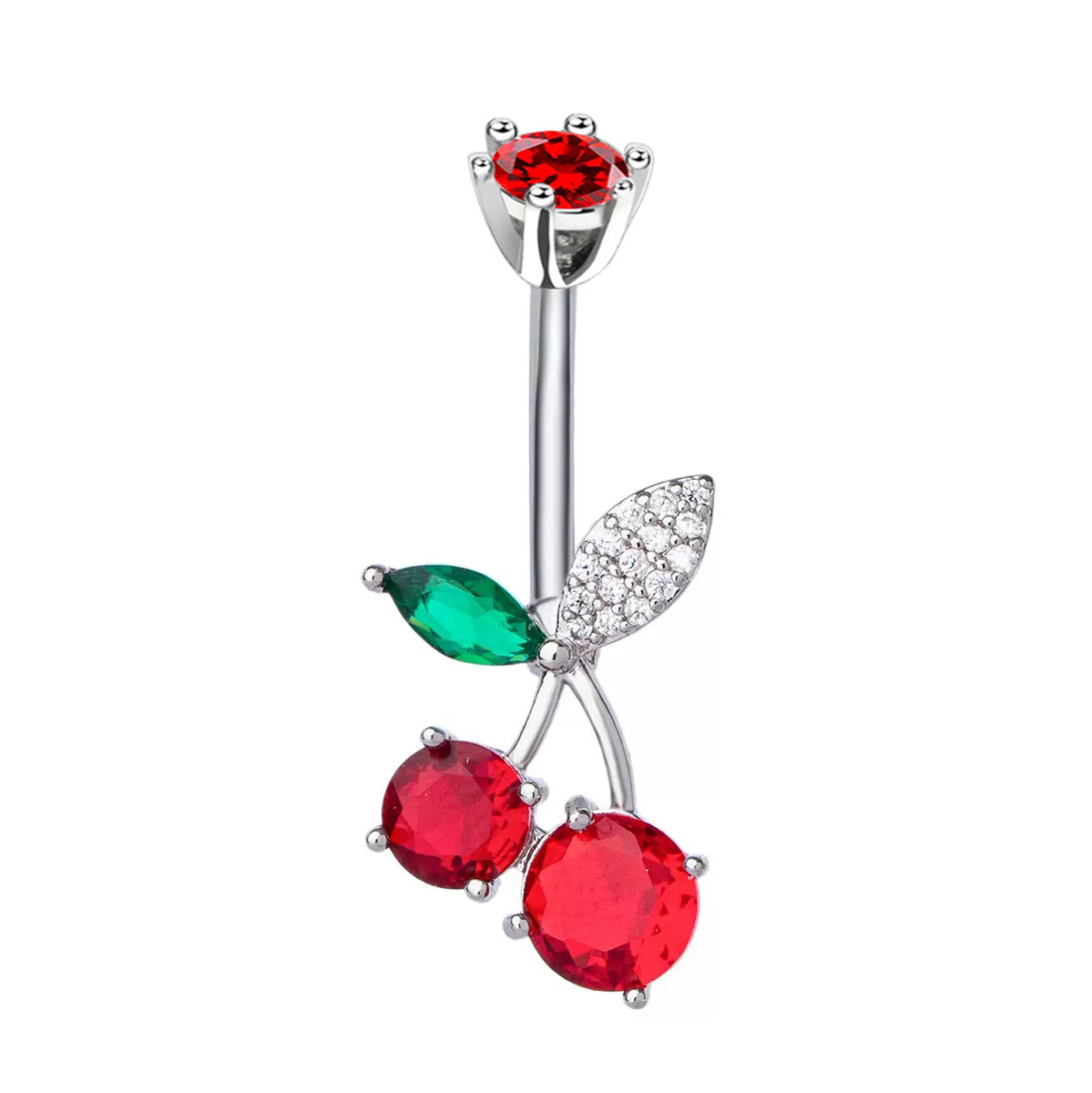 Bagues transfrontalières euro-américaines en acier inoxydable coloré, entièrement serties de diamants, ornées de motifs de fruits et de cerises._voghion.com