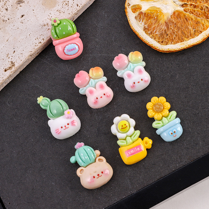 新しいかわいいサボテン植木鉢 diy クリーム接着剤携帯電話ケースヘアピンアクセサリー光沢のあるミニ手作りヘアピンステッカー|undefined