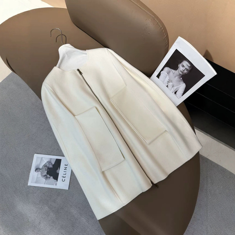 Shenzhen Nanyou 2026 Autumn and Winter New Style Double-Sided Hand-Stitched Round-Neck Zipper Cape Short Casual Wool Coat Shenzhen Nanyou 2026 Autumn and Winter New Style Double-Sided Hand-Stitched Round-Neck Zipper Cape Short Casual Wool Coat
