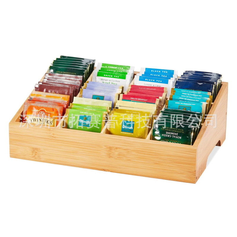 Bamboo Tea Bag Organizer Wooden Hot Tea Bag Drawer Storage Organizer Compartment Coffee Station Tea Box Loose Tea Wooden Box