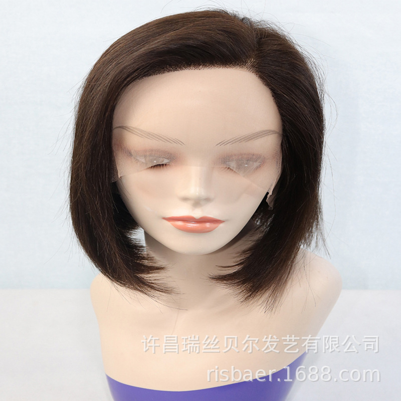 European and American Wigs T-shaped front lace bobo Wig Human hair in Europe and America human hair Real hair wigs