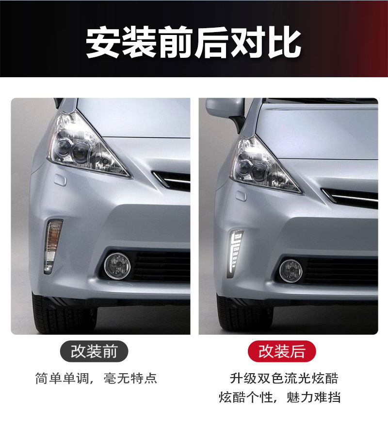 Suitable for 11-13 Models of Toyota Prius Front Fog Lights Modified to Led Daytime Running Lights Prius+Drl Dedicated Front Bumper Lights