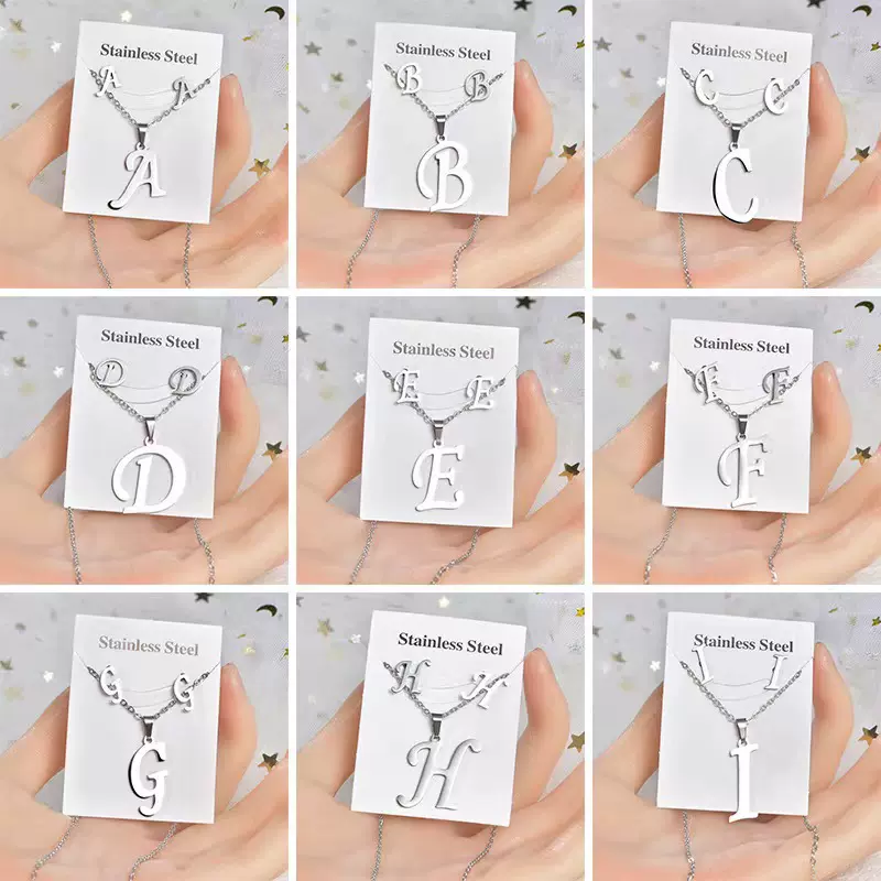 ins跨境外贸不锈钢26个英文字母本色不掉色耳环吊坠钛钢饰品套装
