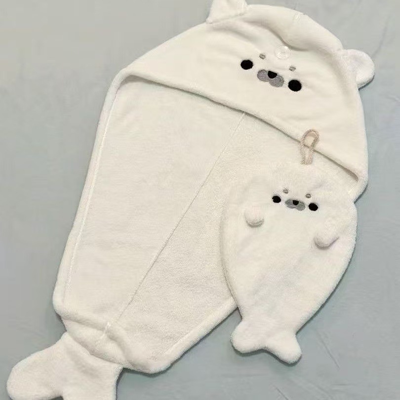 Super Soft and Absorbent New Cute Seal Super Thick Super Absorbent Quick Drying Thickeneded Hair Towel Shower Cap Bag Turban
