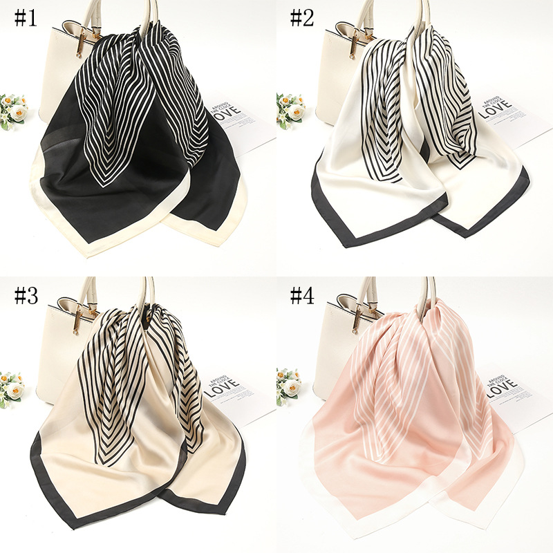 Women's Simple Style Stripe Satin Printing Silk Scarves