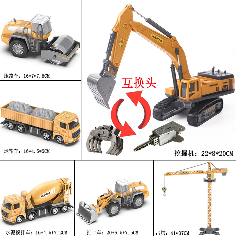 Vehículo de ingeniería de aleación excavadora grúa bulldozer transporte camión gran camión mezclador de cemento grúa rodadora camión juguetes