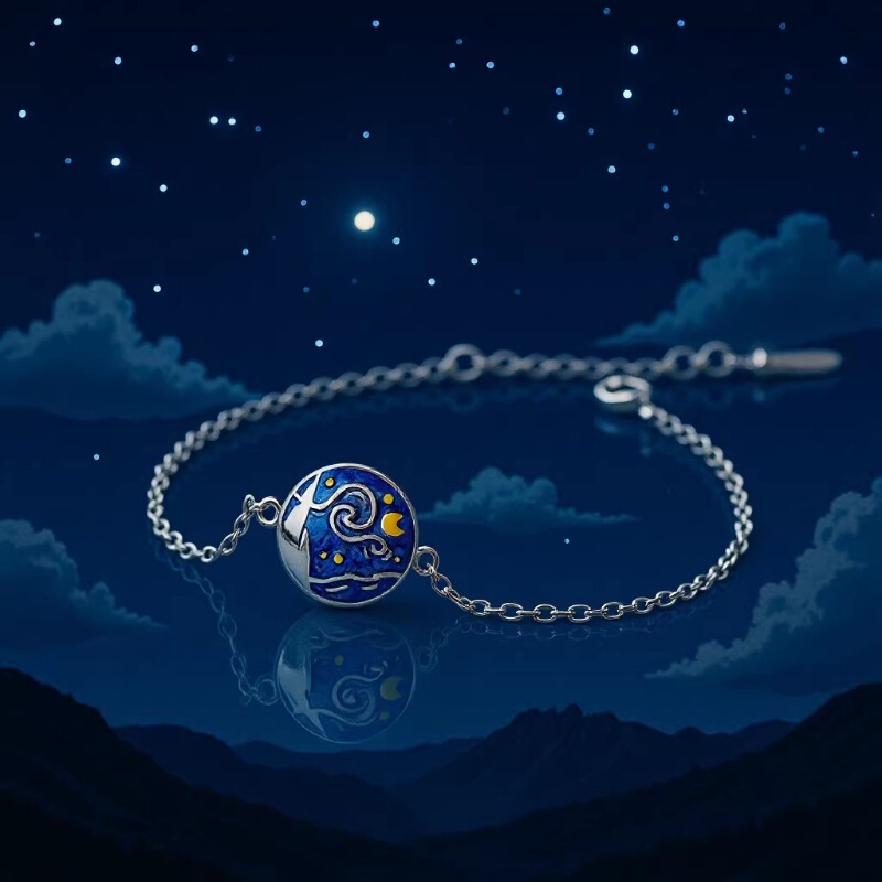 Simple Mori Creative Van Gogh Star Bracelet Female Korean Style Personality Elegant Drop Glue Blue Bracelet Wholesale Jewelry
