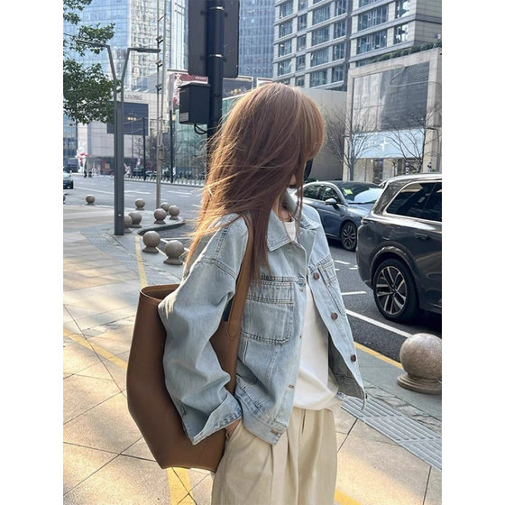 2025 Spring and Autumn New Korean Style Loose All-match Jacket Long-sleeved Top High-end Retro Blue Denim Jacket for Women