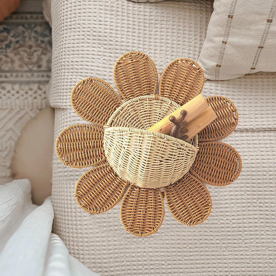 Canasta de pared de ratán nórdico Canasta de almacenamiento de llave de entrada Baño B & B Habitación infantil Decoración de pared Canasta de almacenamiento