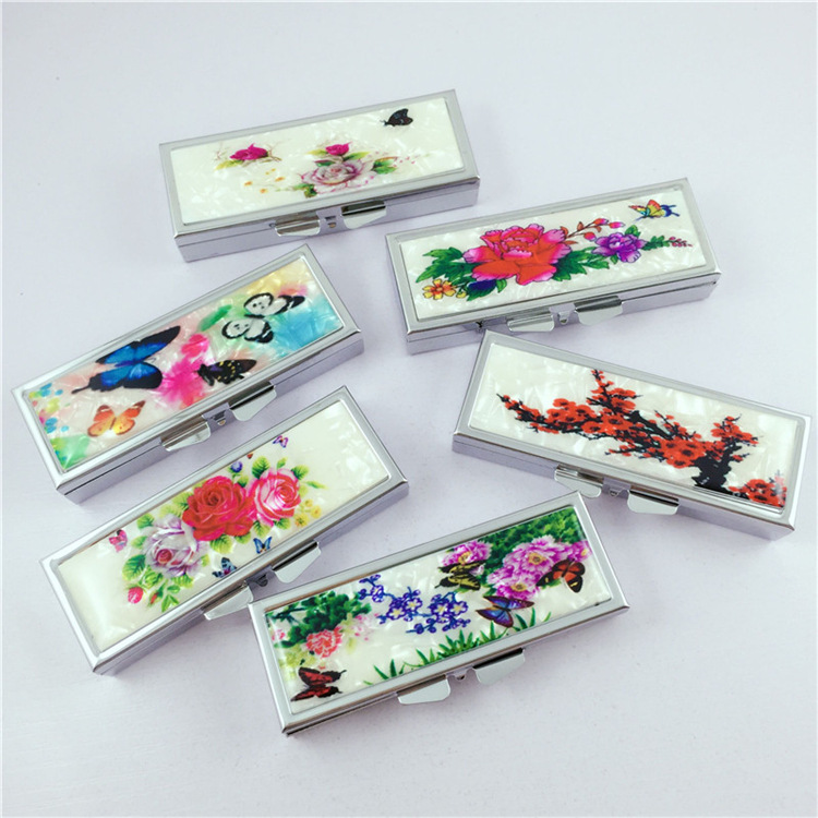 滴胶长方形6格药丸盒 便携金属药盒 糖果盒 一周药盒