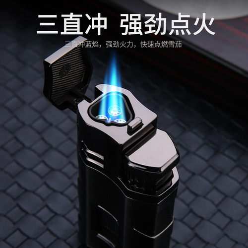Baicheng personalized multi-functional three-way blue fire inflatable lighter metal with cigar drill transom gift wholesale