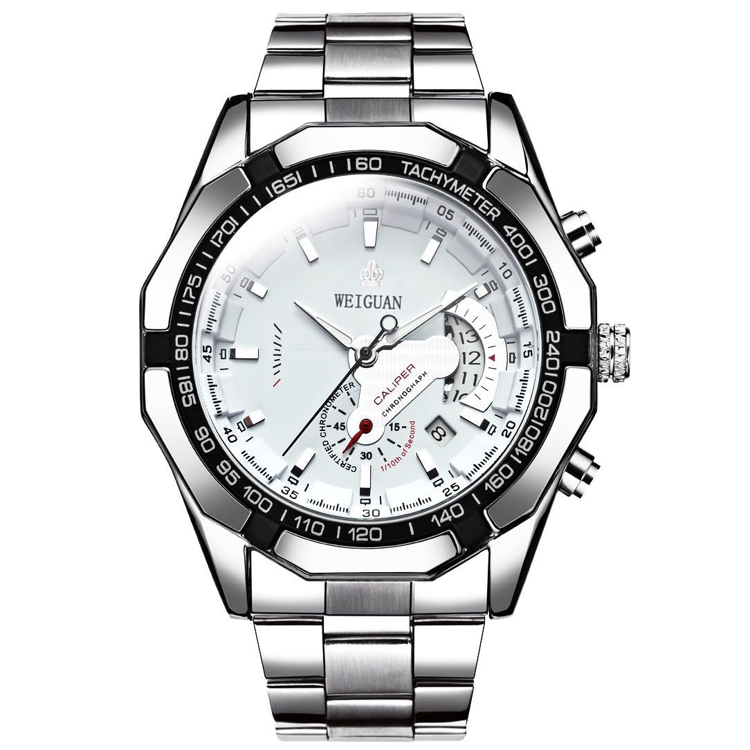 [Luxury Stainless Steel Calendar Quartz Wristwatch Big Dial A]