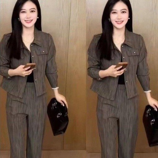一件代发2025秋季新款时尚两件套洋气百搭纯色减龄气质套装女装|undefined