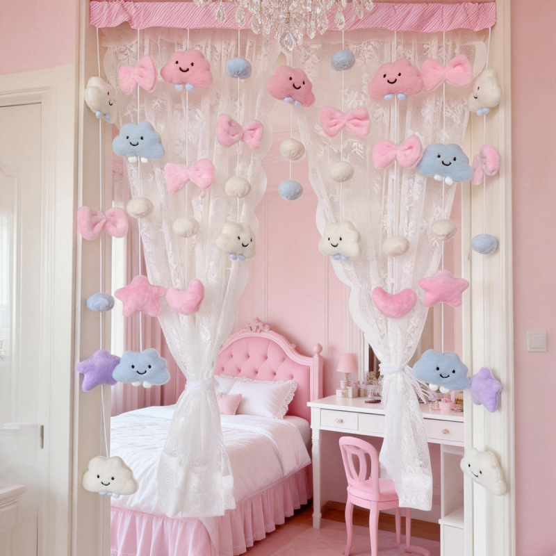 Delicate Cloud Door Curtain for Girls' Bedroom, Cozy Tea Room Curtain, Entrance Curtain, Villa Decorative Curtain, Bathroom Curtain