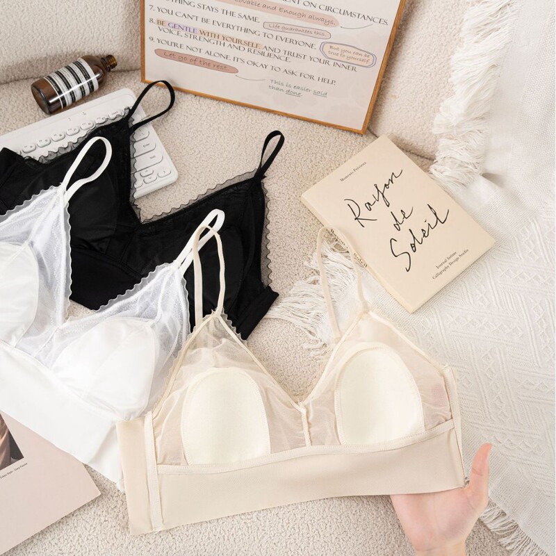 Cross-Border Hot-Selling Pure Desire Style Lightweight Lace Mesh Breathable Bra with Beautiful Back Design, Soft Support, and Lift-Up Straps, Direct from the Manufacturer