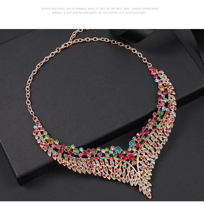 Alloy clavicle chain, exaggerated necklace, earring set, female palace temperament, colorful leaves_voghion.com