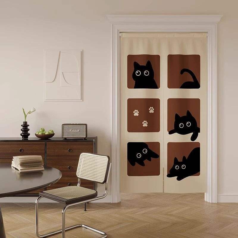 Kitchen Door Curtain Partition Curtain for Home Use, No-Drill Bedroom Room Half Curtain Hanging Fabric Curtain for Bathroom Toilet Blocking