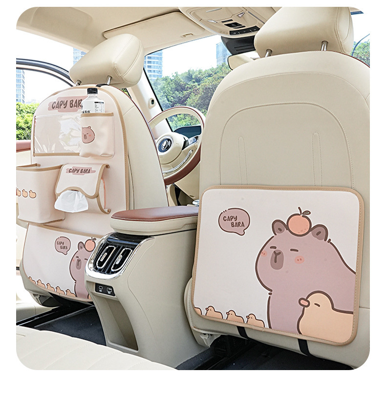 Kapibala Car Anti-Kick Pad for Girls, Cute Capybara Leather, Stain-Resistant and Wear-Resistant Car Seat Back Anti-Kick Pad