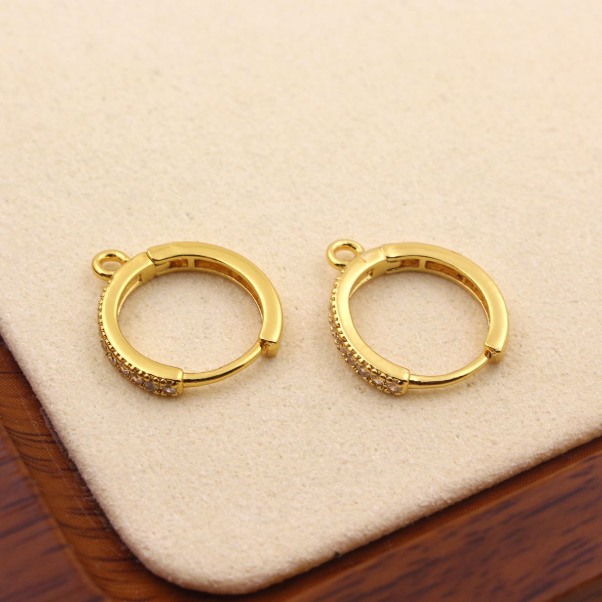 Color-Preserving Pure Copper Plated Real Gold Earrings Round Zircon Open Ring Earrings DIY Earrings Jewelry Accessories European and American Style