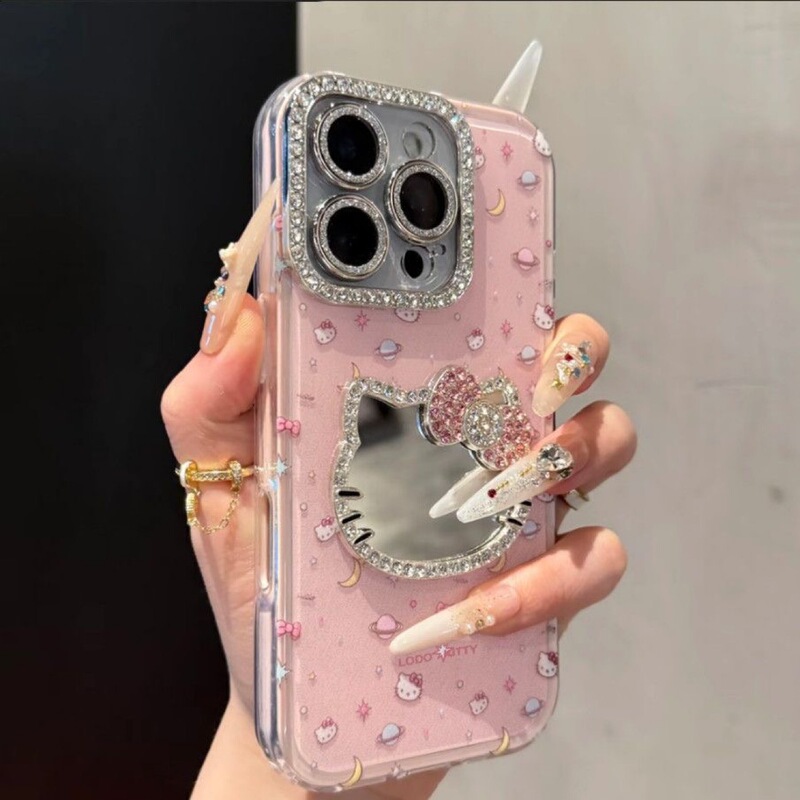 新しい立体猫ミラーダイヤモンド携帯電話ケース Apple 16pro 携帯電話ケース 15promax かわいい 14 に適しています|undefined