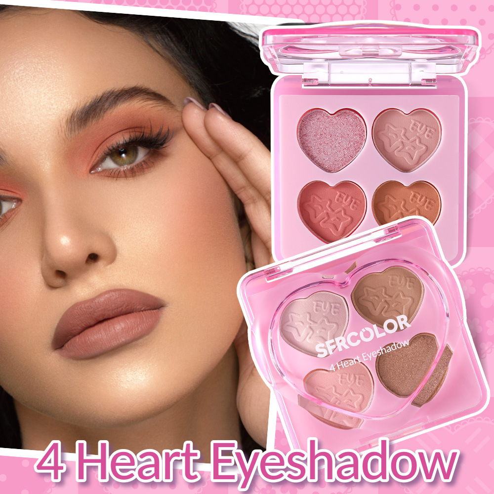 S.F.R 4-Color Heart-Shaped Eyeshadow Palette, Pink and Delicate Series, Long-Lasting and Easy to Apply, Suitable for Daily Use and Dates, Cross-Border Eyeshadow Wholesale