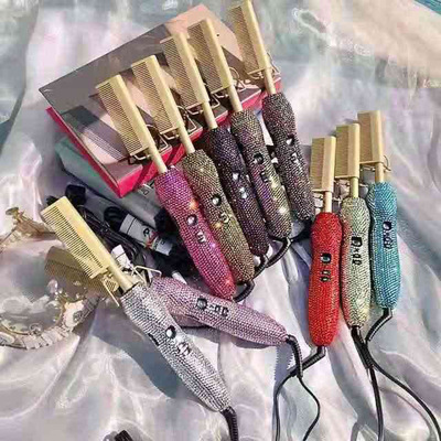 廠家直銷跨境爆款直發梳 卷直兩用 鑲鑽直發梳貼鑽加工可定制OEM