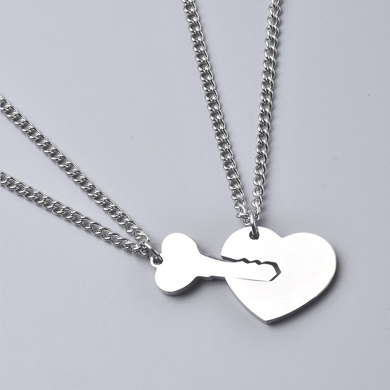 2 Pieces Set Quantity Holiday, Daily Occasion Titanium Steel IG Style Simple Style Letter Heart Shape Key Pendant Necklace