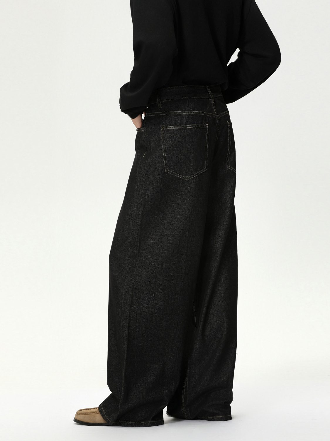 MTLCLOTHES Hombres| Retro multi-botones de cintura media base de vaca piernas anchas rectas jeans lavados con agua