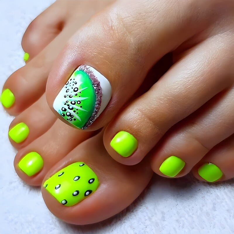 Press-On Toenail Patches, Green Plant Flower Pattern Toenail Patches, Summer Fashion Fake Nails