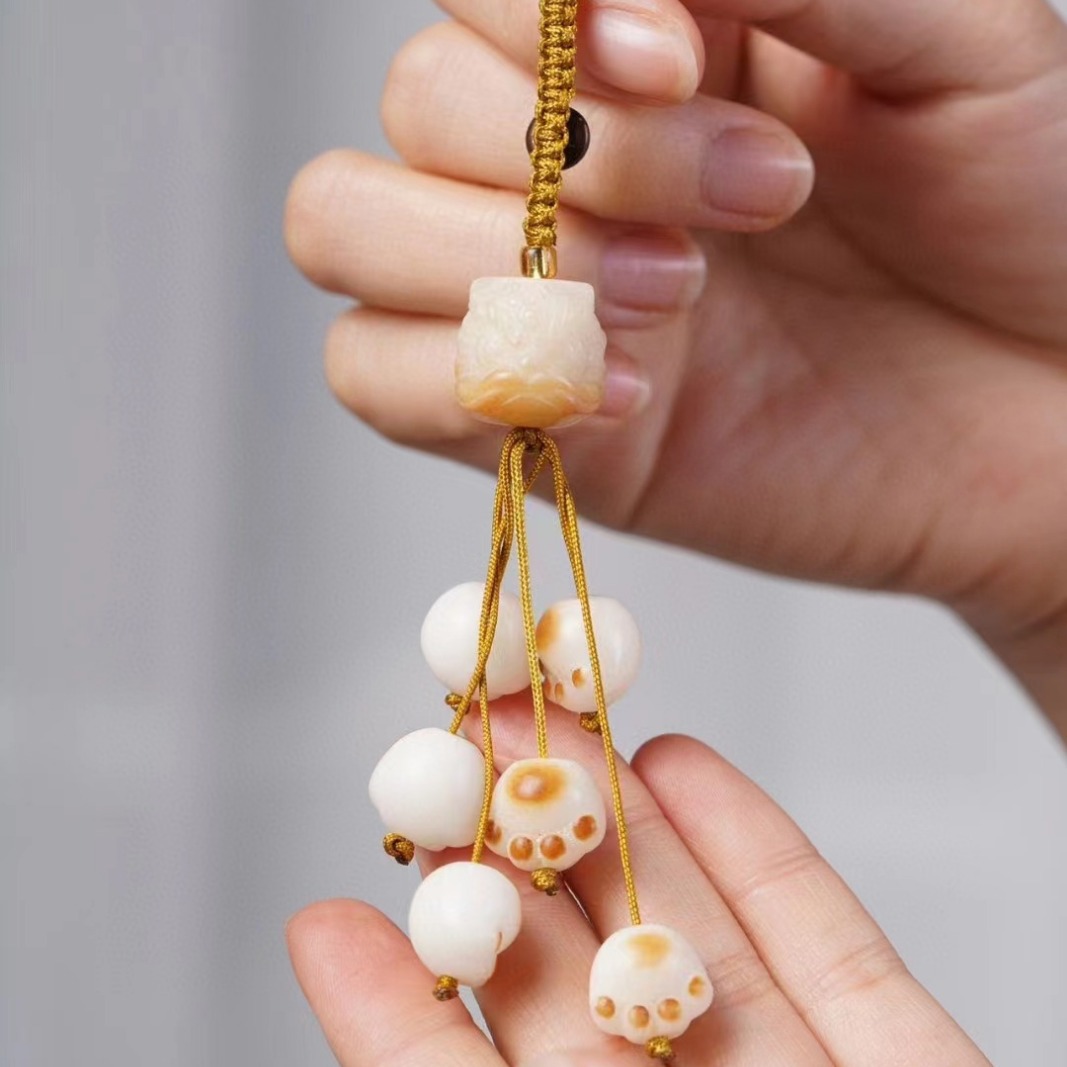 炭烧菩提DIY醒狮猫爪款汽车钥匙扣挂件挂饰 可爱少女款礼物中国风