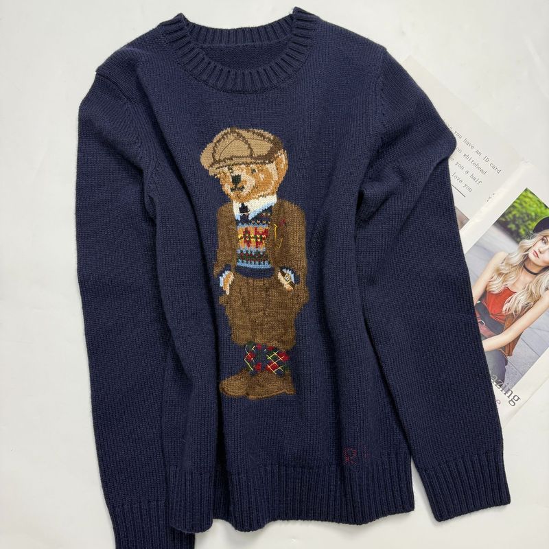 高品質/スキャン可能なクマ 25 年秋冬ウールヘビー刺繍漫画ラウンドネックセーター男性と女性用|undefined