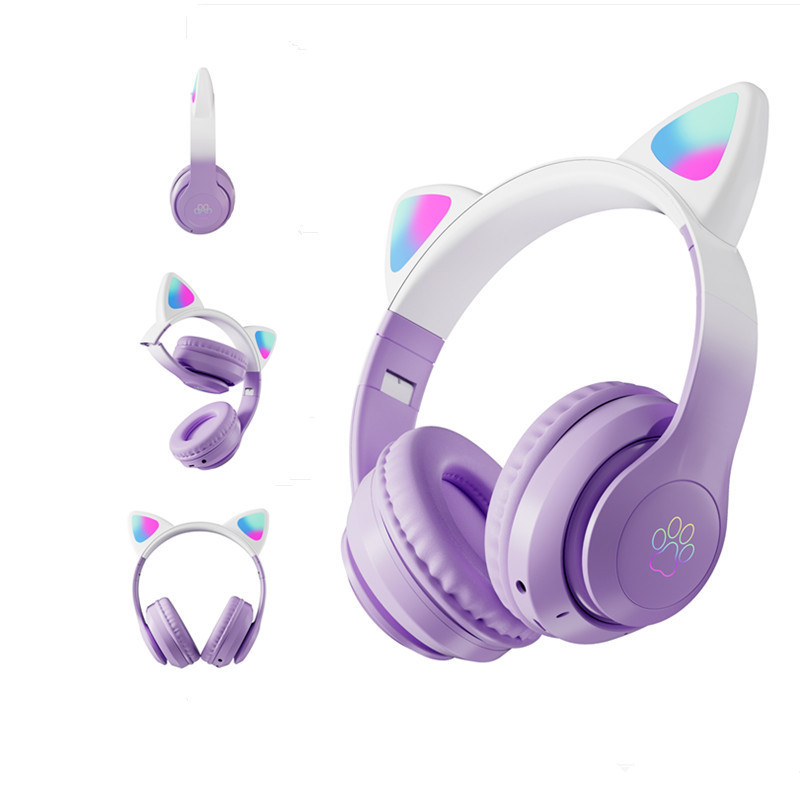 New STN-28PRO Gradient Craft Wireless Cat Ear Bluetooth Cute Colorful Dazzle Light Headset