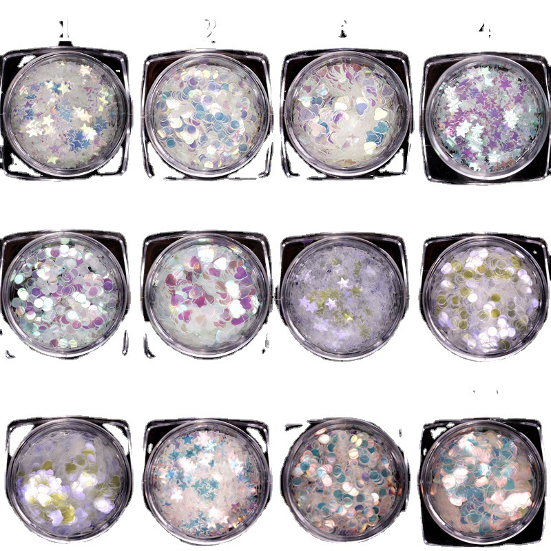 Joyería de uñas melocotón corazón redondo estrella de cinco puntas lentejuelas uñas de bricolaje textura láser brillo gradiente fototerapia de uñas