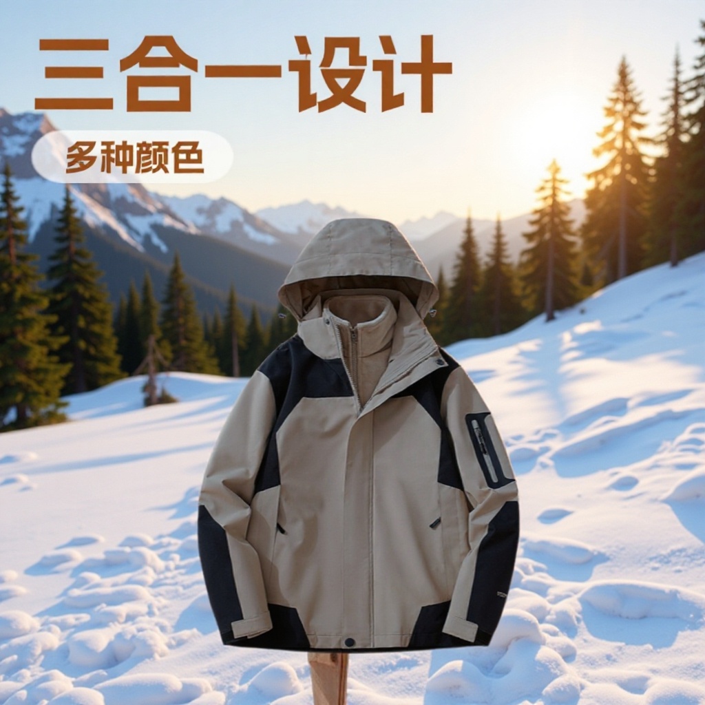Winter Three-In-One Color Matching Detachable Workwear Jacket for Men and Women, Windproof and Warm, Printed Logo Corporate Group