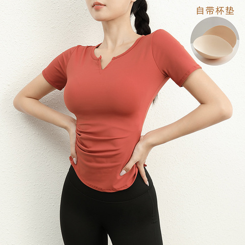Women's High-End Bra-Top Yoga Pants for Pilates Training Running Short Sleeve Waist-Trimming Slim-Fitting Quick-Dry Exercise Top Summer