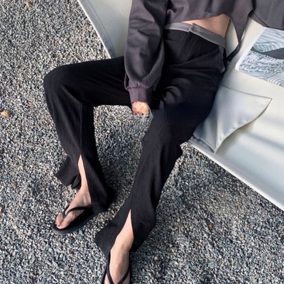 2022 New spring and summer gao Skin texture Split ends Mopping the floor Hit color Easy Show thin suit Casual pants