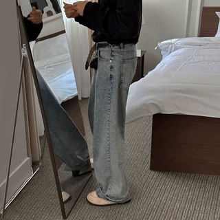 MYQ春季新款水洗牛仔裤男士复古宽松直筒裤子韩版潮流休闲长裤