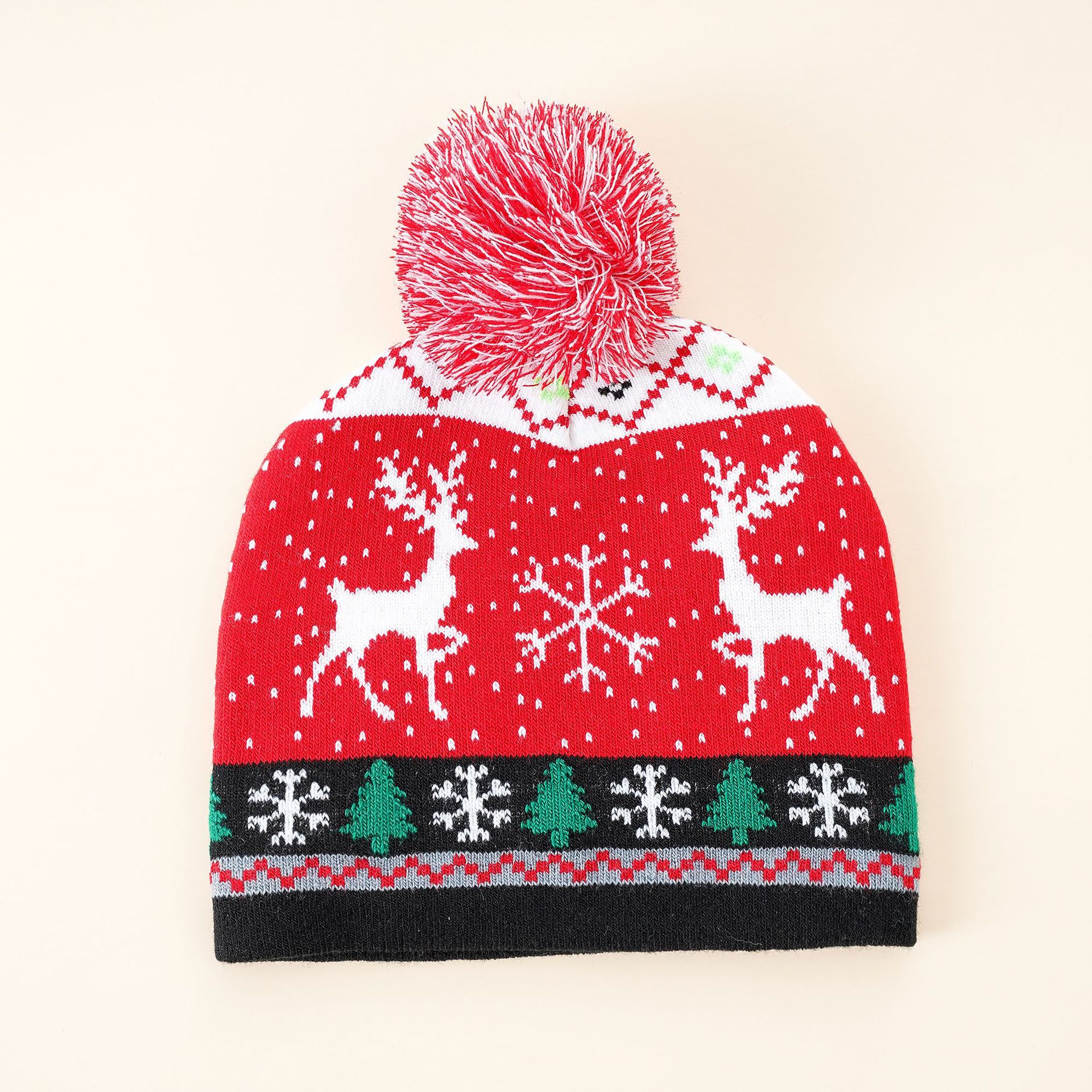 2021 nuevo sombrero de Jacquard de punto de Navidad para niños otoño e invierno cálido con bola de piel para niños y niñas sombrero decorativo