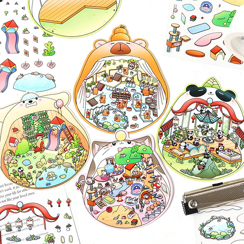 3D estereoscópico transparente pegatinas de mascotas impermeables para niños pegatinas paisajísticas de dibujos animados pegatinas de escena en miniatura