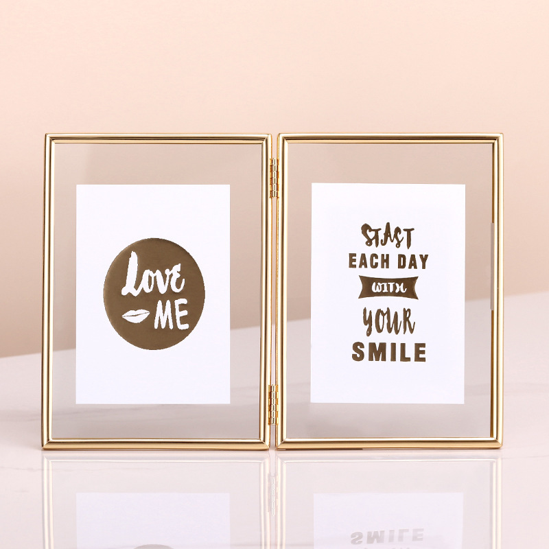 Folding two-piece double-sided metal crystal glass photo frame decoration creative personalized photo decoration 5-inch 6-inch 7-inch 8-inch