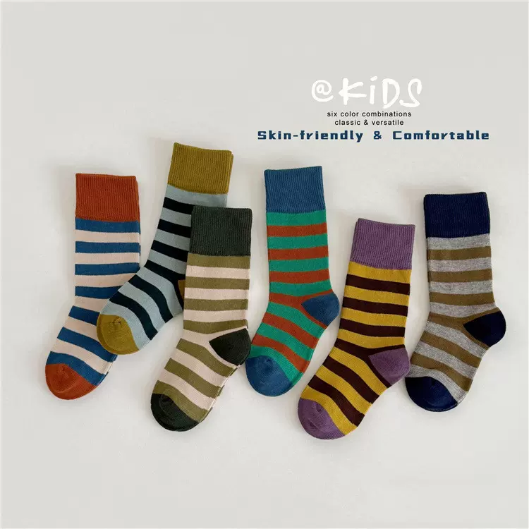 儿童袜子2025秋款宝宝潮流条纹中筒袜韩版学院风袜子休闲保暖棉袜