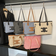 2025撞色拼接大容量上班通勤托特包休闲百搭小众设计简约单肩包女