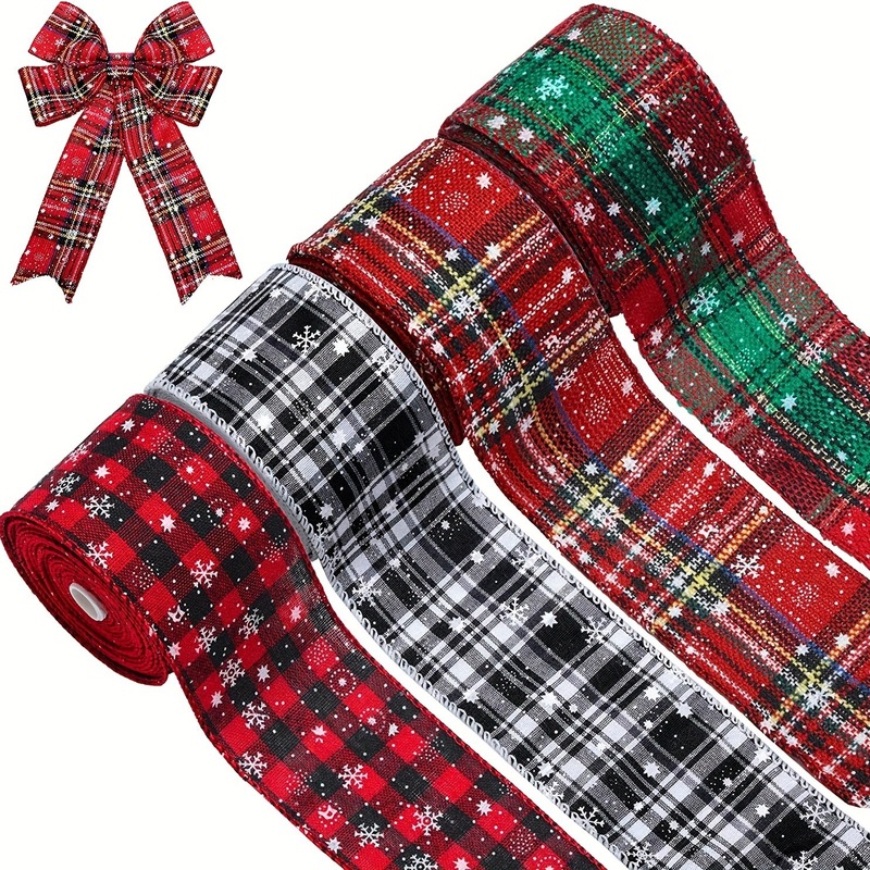 4種類のクリスマスカラー格子リボン模造麻布プレゼントDIY包装リボンクリスマス装飾用品|undefined
