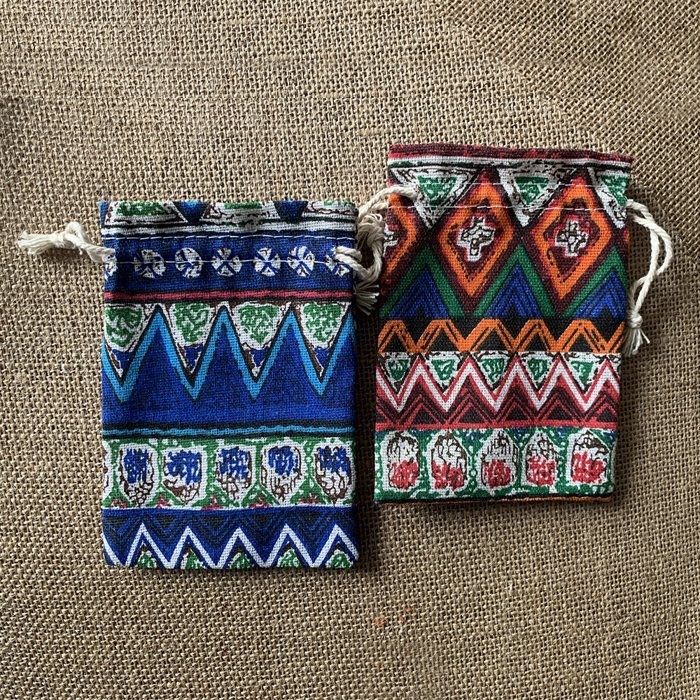 10*14红蓝民族风抽绳束口袋 香包香囊珠宝首饰中草药薰衣草空袋子