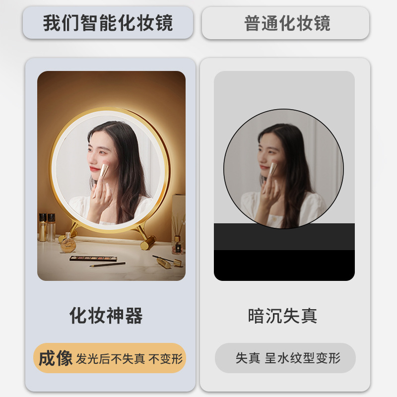 Espejo de maquillaje inteligente de escritorio con lámpara de dormitorio de niñas mirror mirror dormitorio de estudiantes mirror redondo de mesa