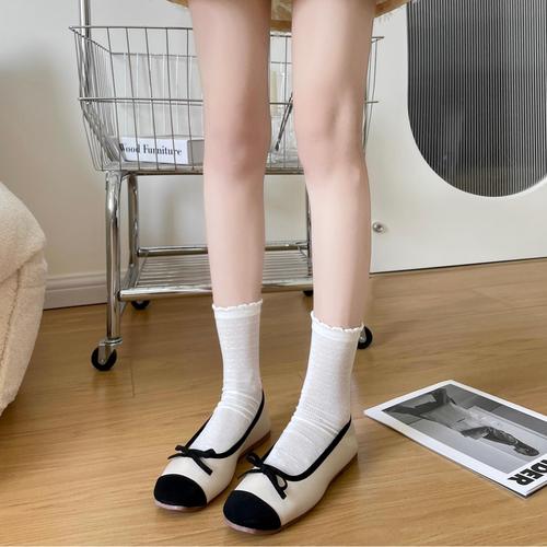 Summer Mesh Ballet Lace Hollow White Jk Socks Women's Mid-Calf Sweat Absorbent Ruffles Lace-up Mary Jane Socks 