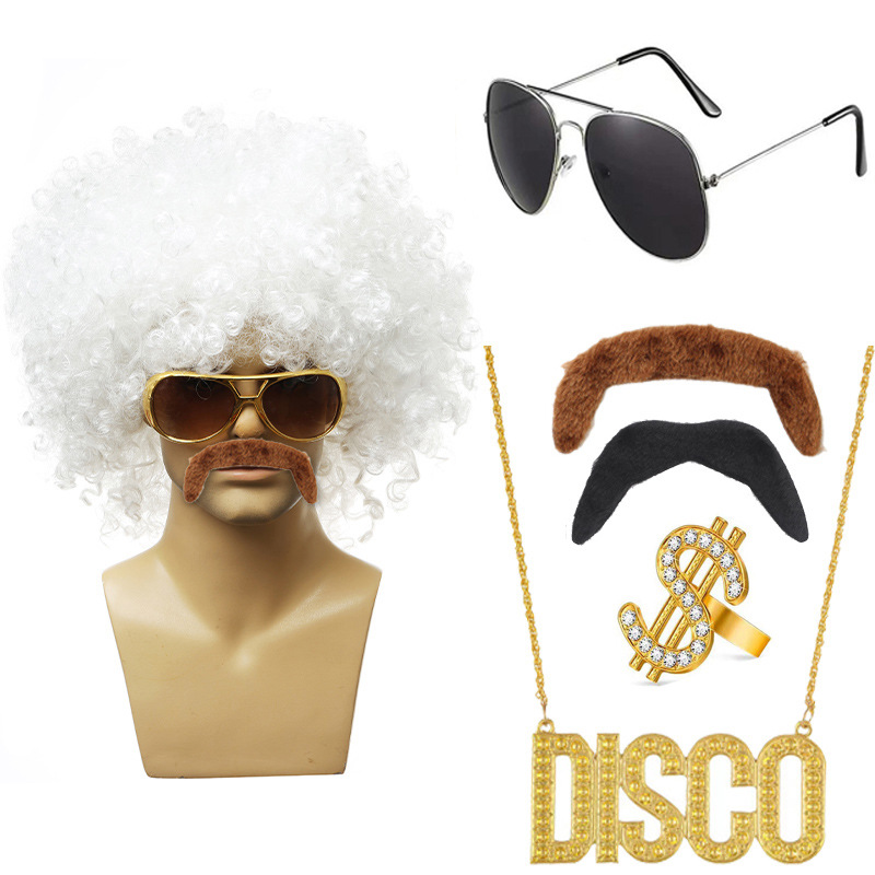 화이트 팬 + 선글라스 링 더블 수염 DISCO